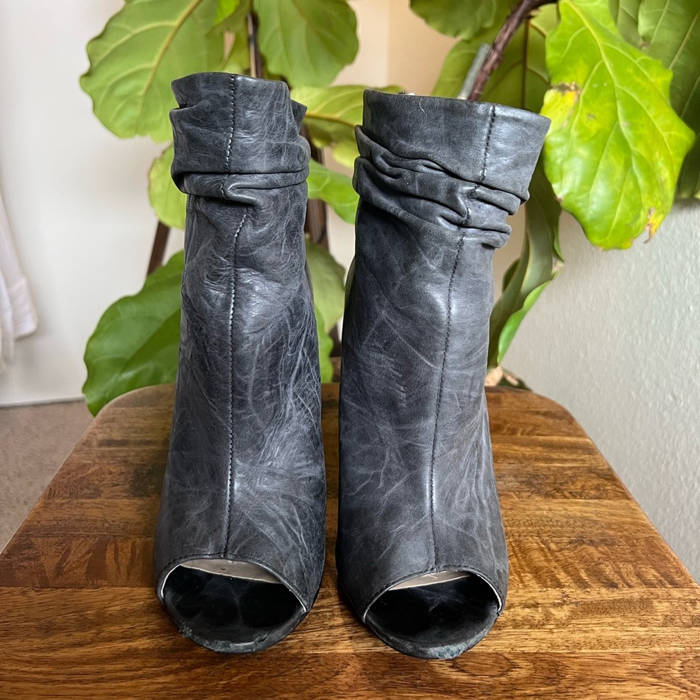 Kristen Cavaleri black leather peep toe booties